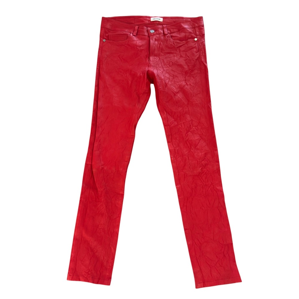 Zadig & Voltaire Womens 40 Red Crinkle Leather Phlame Cuir Froisse 29" Pants euc